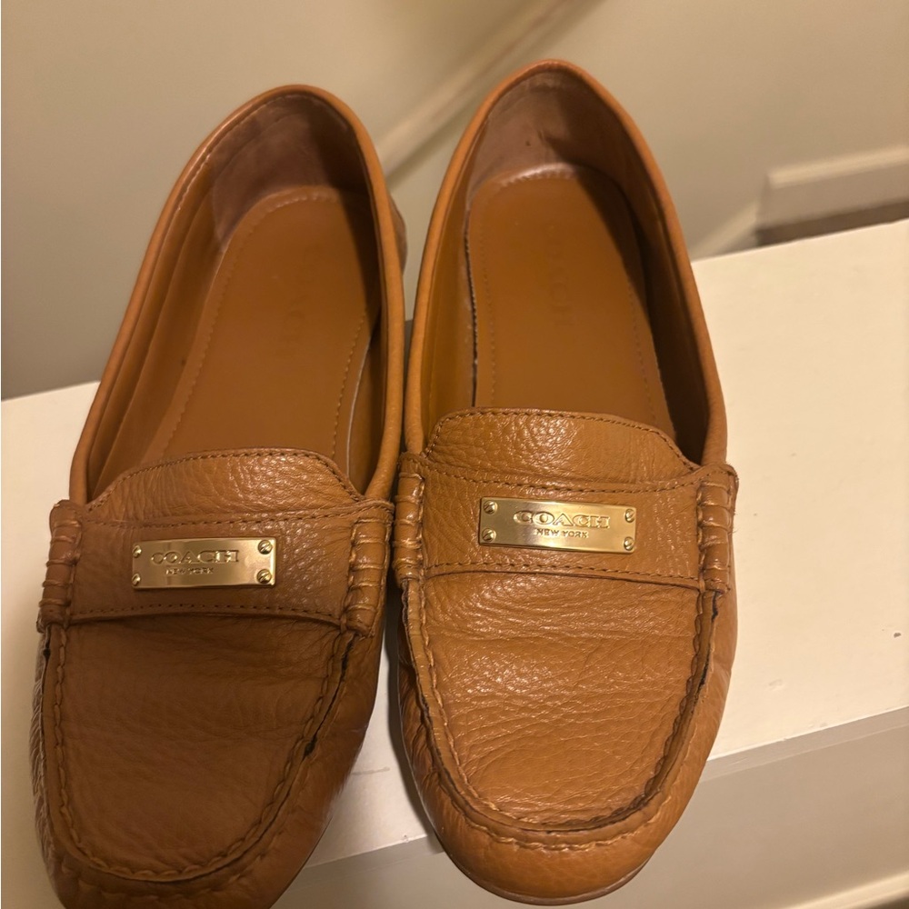 Coach Brown Leather Loafers with Gold Accents